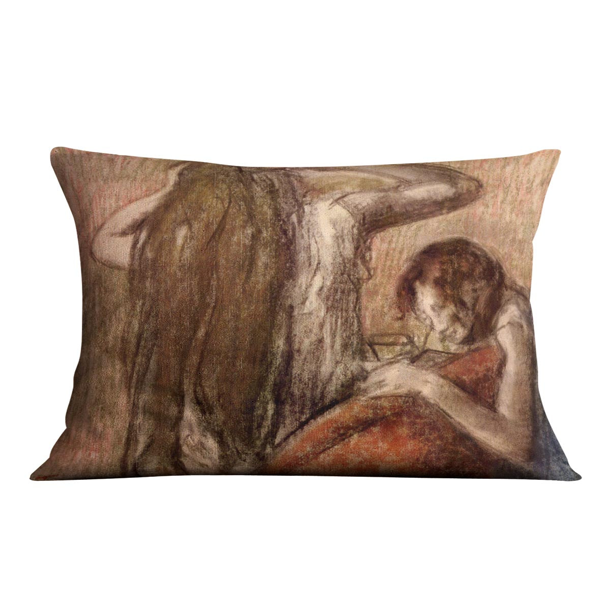 Two Girls by Degas Cushion featuring vibrant abstract design on luxurious vegan faux suede, perfect for home decor.