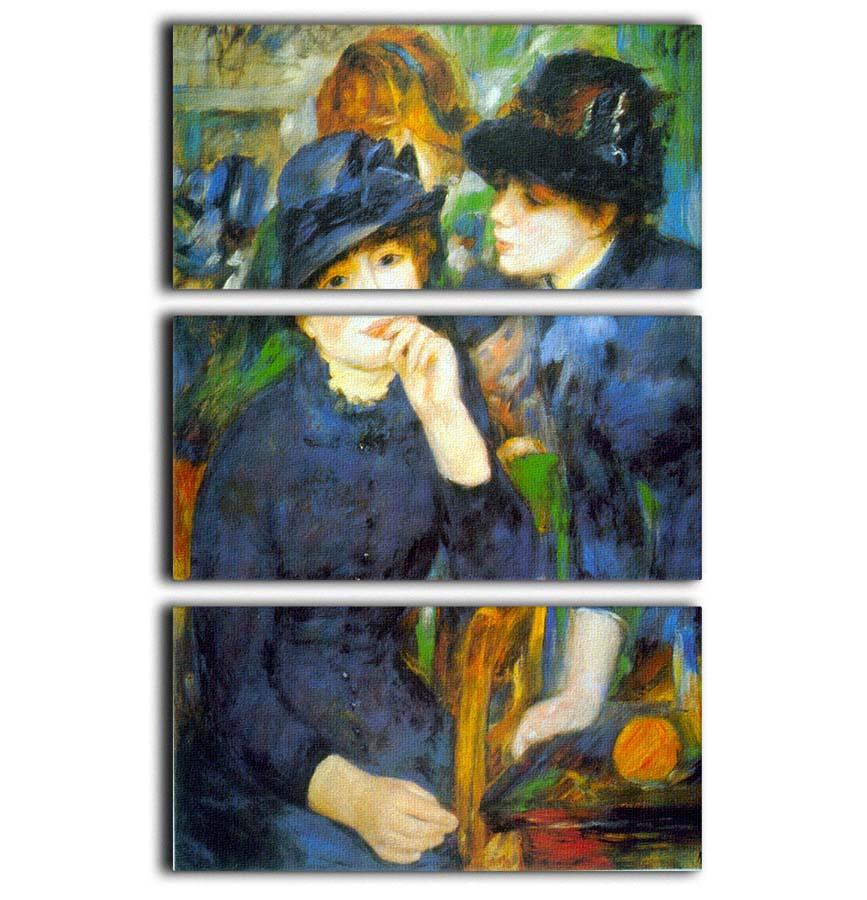 Three-panel canvas print of Renoir's Two Girls, showcasing vibrant colors and intricate details.
