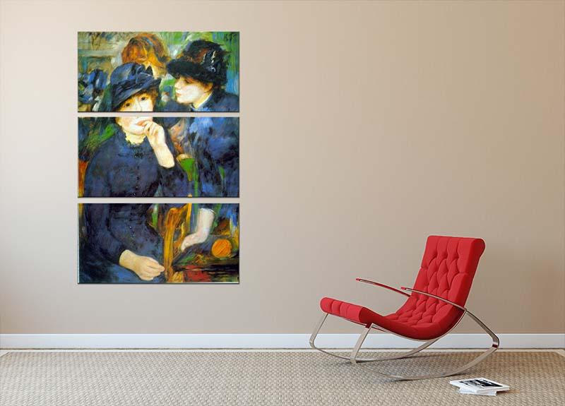 Three-panel canvas print of Renoir's Two Girls, showcasing vibrant colors and intricate details.