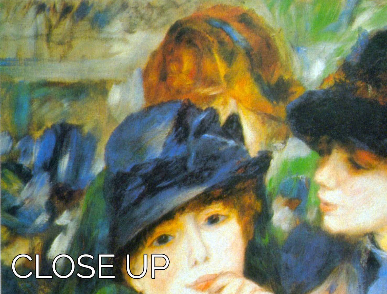 Three-panel canvas print of Renoir's Two Girls, showcasing vibrant colors and intricate details.