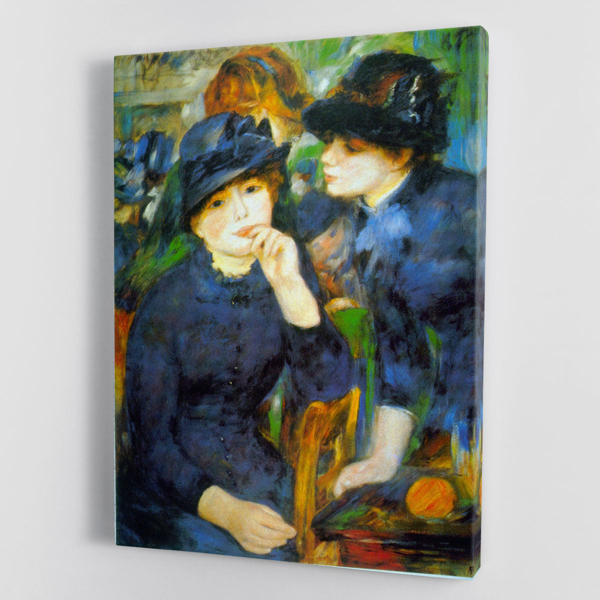 A beautiful canvas print of Renoir's 'Two Girls', showcasing two young girls in a serene outdoor setting with vibrant colors.