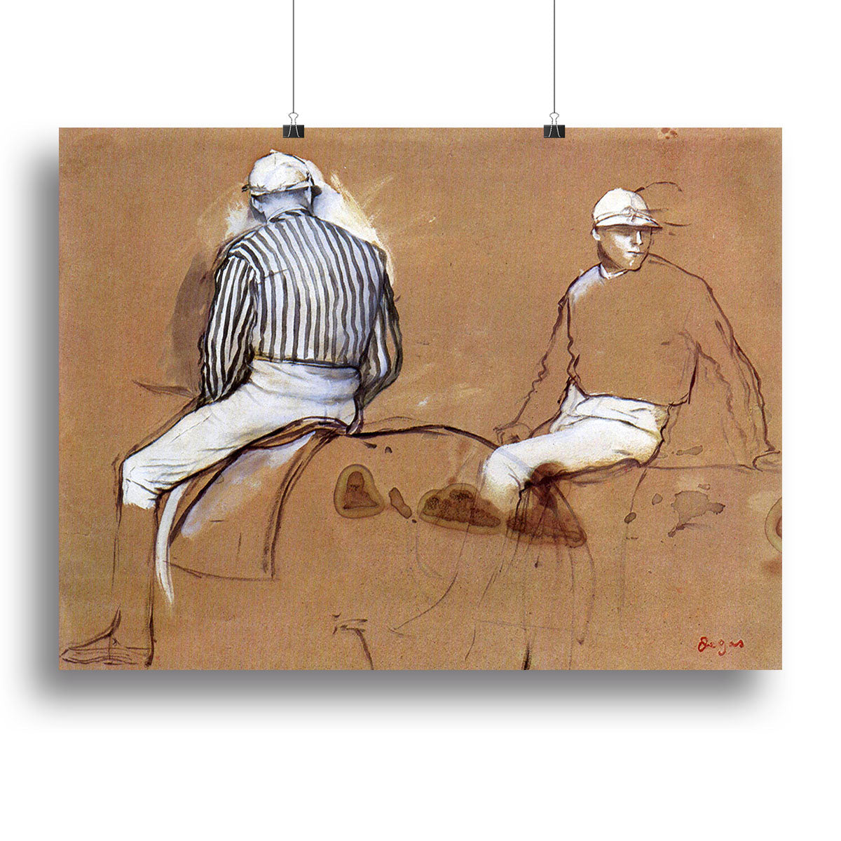 Canvas print of Degas' Two Jockeys, showcasing vibrant colors and dynamic composition.