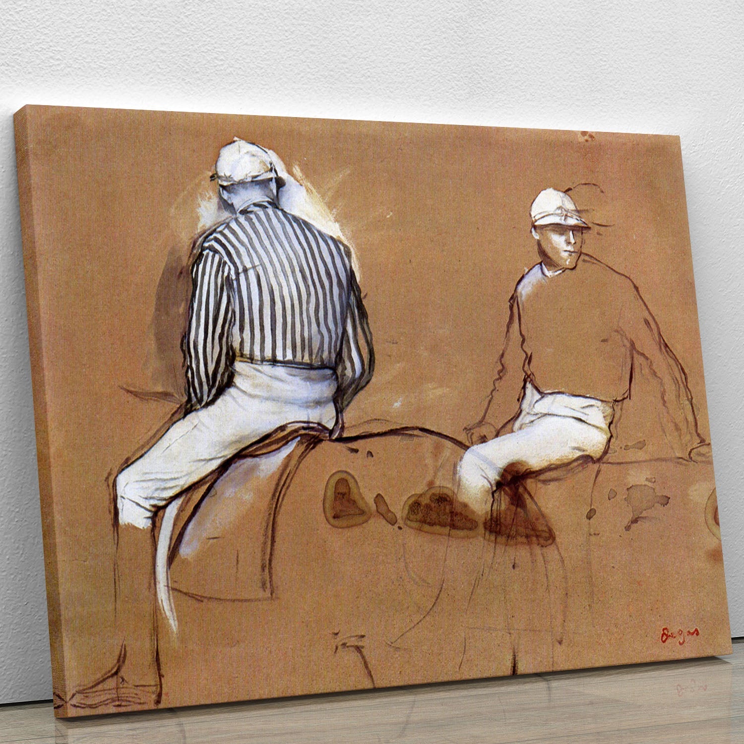 Canvas print of Degas' Two Jockeys, showcasing vibrant colors and dynamic composition.
