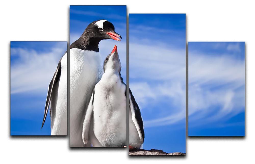 A charming 4-split canvas artwork featuring two penguins resting peacefully, creating a serene and playful atmosphere.