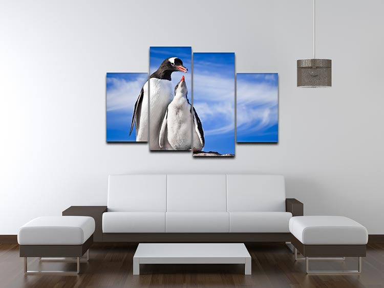 A charming 4-split canvas artwork featuring two penguins resting peacefully, creating a serene and playful atmosphere.