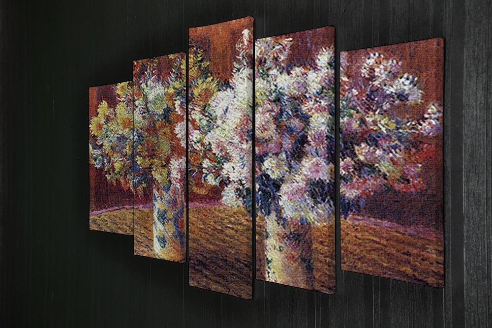 A beautiful 5-split canvas artwork featuring Monet's Two Vases with Chrysanthemums, showcasing vibrant flowers in a modern display.