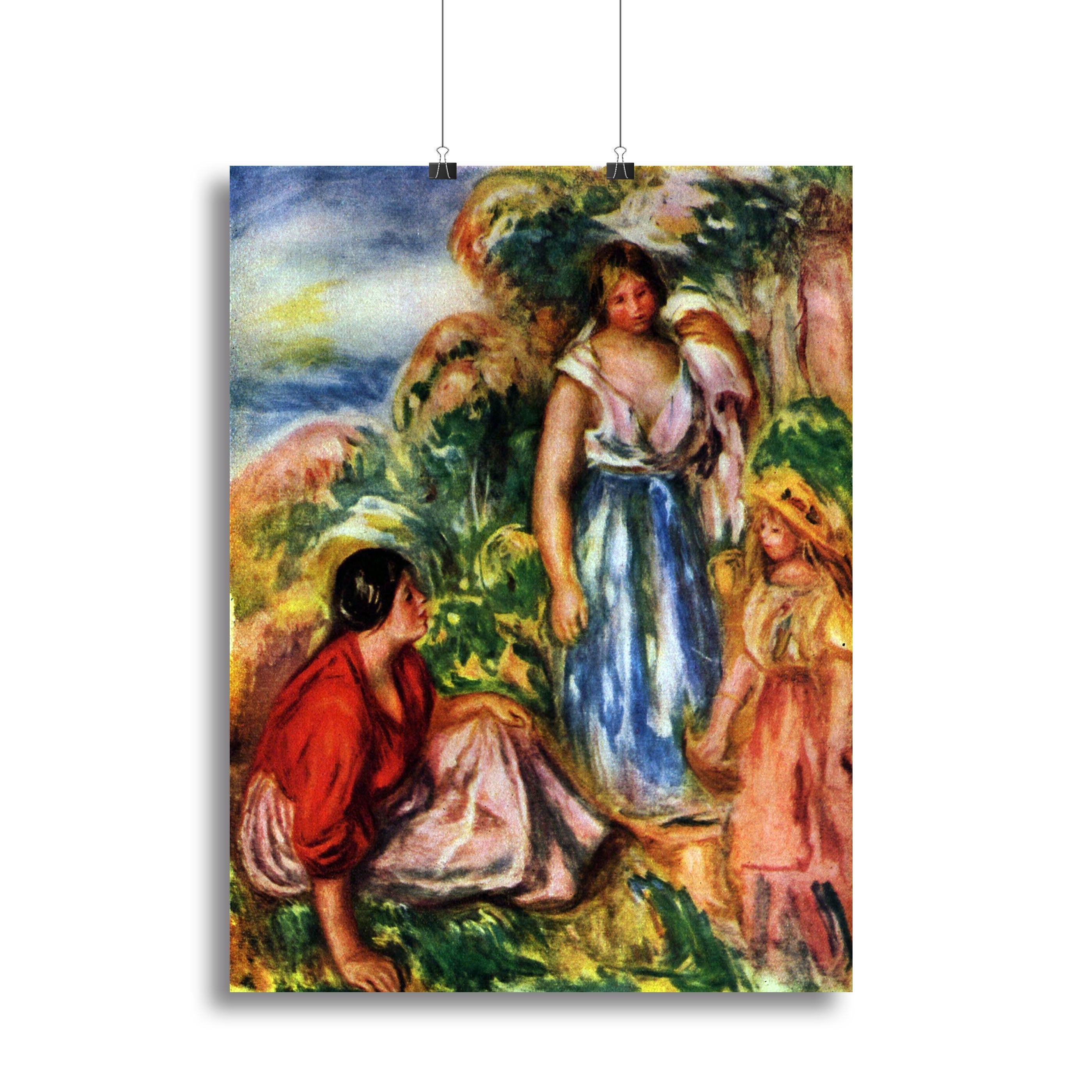 Canvas print of Renoir's Two Women with Young Girls in a serene landscape, showcasing vibrant colors and soft brush strokes.