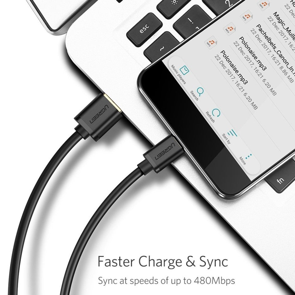 UGREEN 60143 USB-A to Micro USB Cable 2M with braided design for durability and fast charging capabilities.