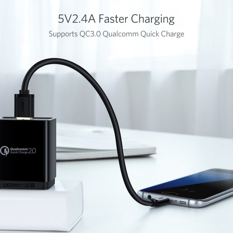 UGREEN 60143 USB-A to Micro USB Cable 2M with braided design for durability and fast charging capabilities.
