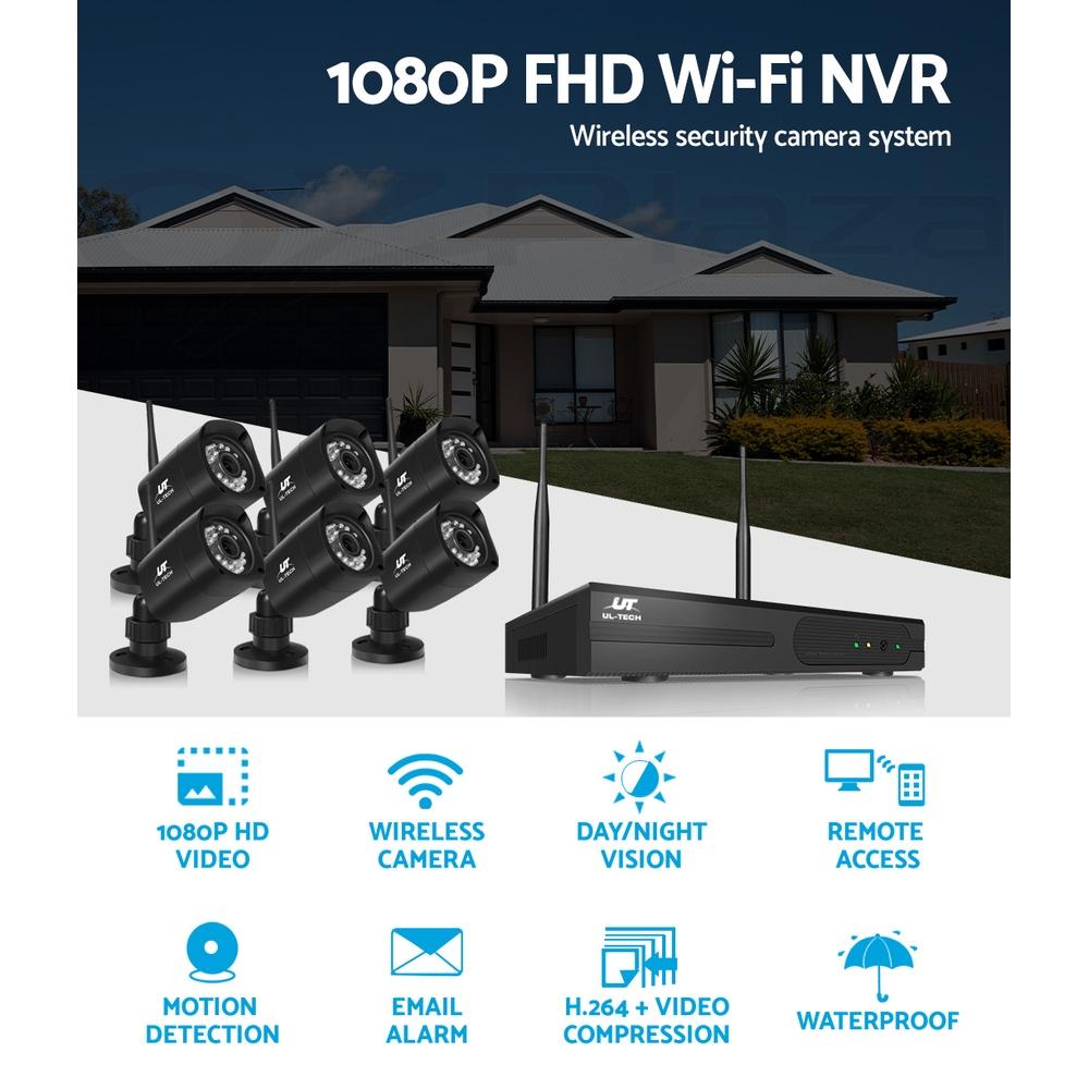 UL-tech CCTV Wireless Security Camera System with 8 channels and 6 cameras, showcasing high-definition video quality and advanced features for home security.