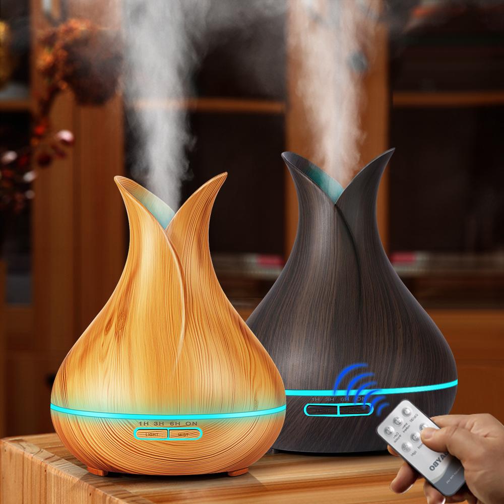 Ultrasonic Air Humidifier 400ml with wood design, showcasing its sleek and modern appearance.