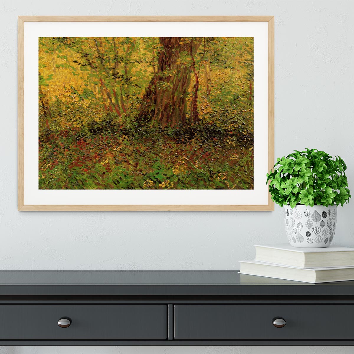 Framed print of Undergrowth 2 by Van Gogh, showcasing vibrant colors and intricate details in a stylish frame.