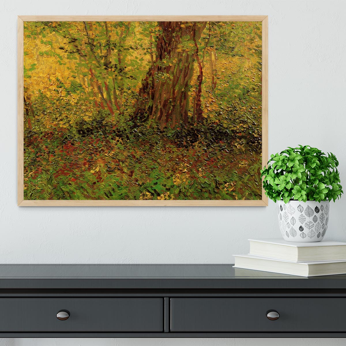 Framed print of Undergrowth 2 by Van Gogh, showcasing vibrant colors and intricate details in a stylish frame.