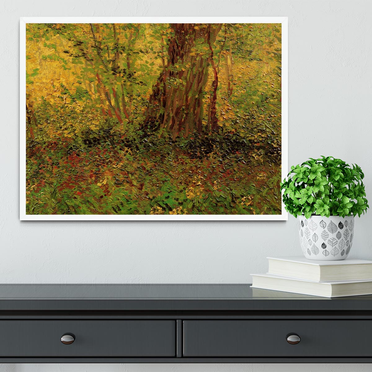 Framed print of Undergrowth 2 by Van Gogh, showcasing vibrant colors and intricate details in a stylish frame.