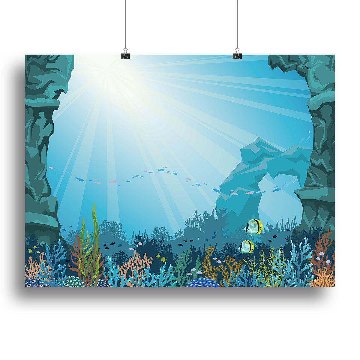 A beautiful canvas print featuring an underwater arch in a vibrant blue sea, perfect for home decor.