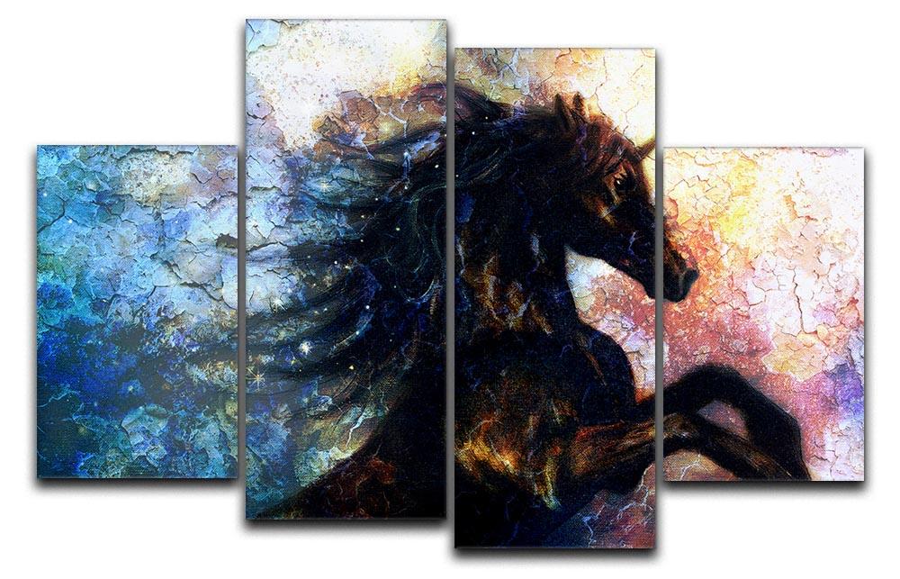 A vibrant 4-split canvas artwork featuring a dancing unicorn, showcasing a whimsical and colorful design perfect for home decor.