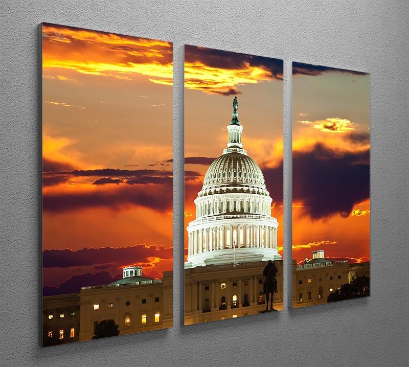 Three-panel canvas print featuring the United States Capitol Building, showcasing intricate architectural details and vibrant colors.