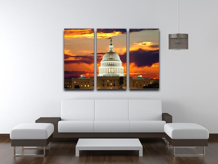Three-panel canvas print featuring the United States Capitol Building, showcasing intricate architectural details and vibrant colors.