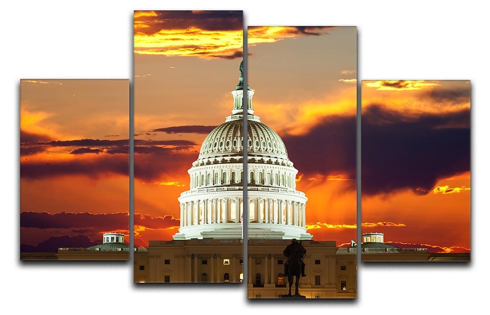A 4-panel canvas artwork featuring the United States Capitol Building, showcasing intricate details and vibrant colors.