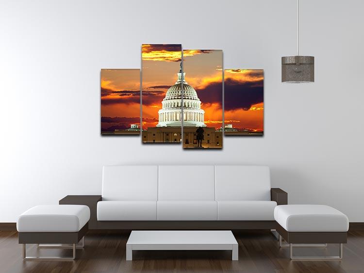 A 4-panel canvas artwork featuring the United States Capitol Building, showcasing intricate details and vibrant colors.
