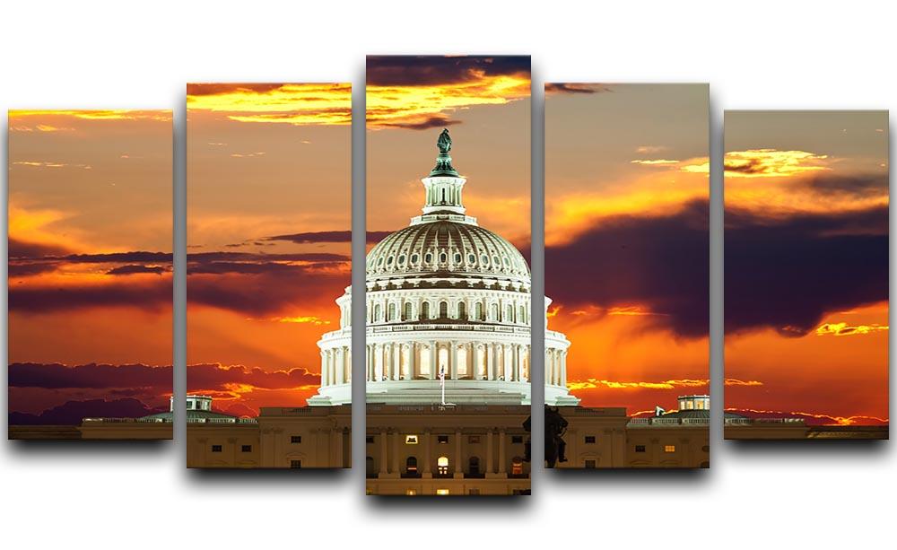 A stunning 5-panel canvas artwork featuring the United States Capitol Building, showcasing vibrant colors and intricate details.