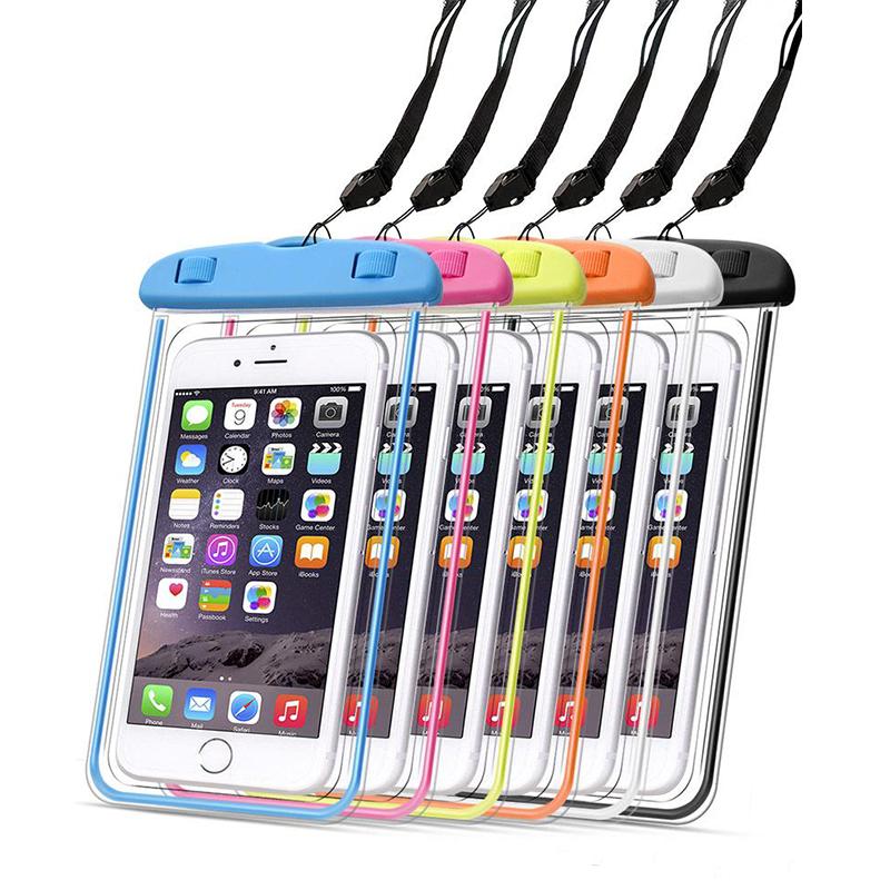 Universal Waterproof Beach Bag Case for iPhone 7, X, XR in luminous colors, showcasing its durable and stylish design.