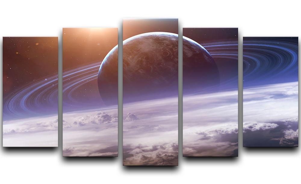 A stunning 5-split canvas artwork depicting a vibrant universe scene with planets, showcasing depth and color.
