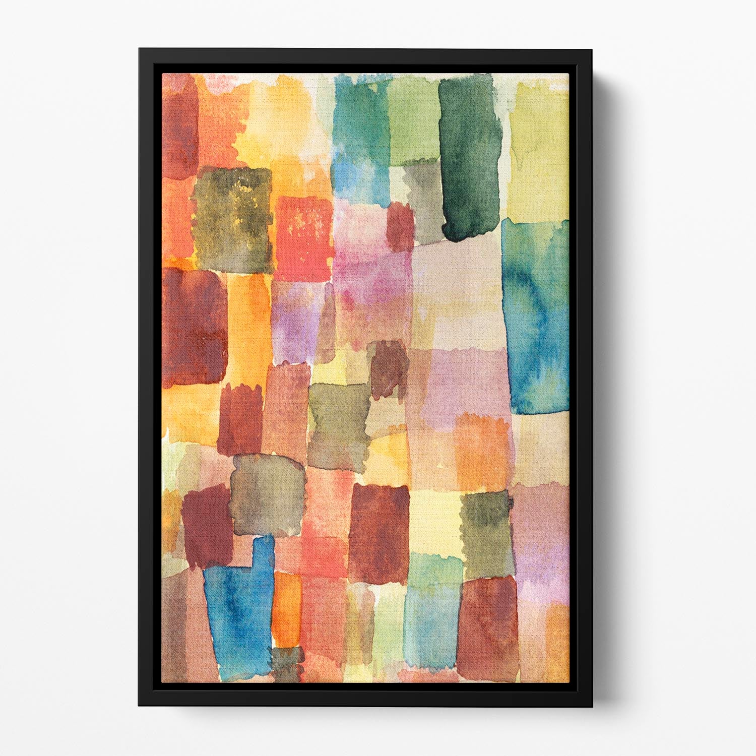 Untitled 1914 No.1 Floating Framed Canvas featuring vibrant abstract colors in an elegant wooden frame.