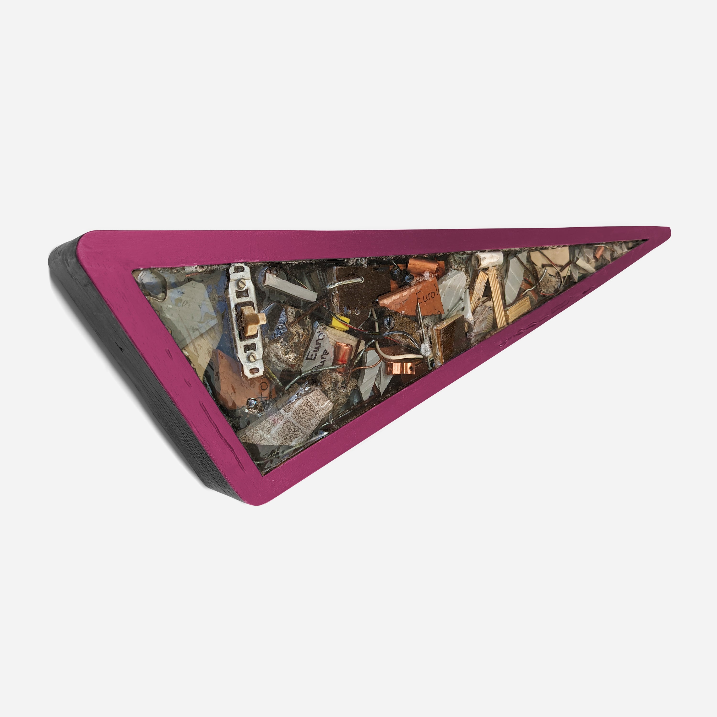 Untitled #1 wall art made from reclaimed construction debris, featuring a unique design with wood, concrete, and eco-resin finish.