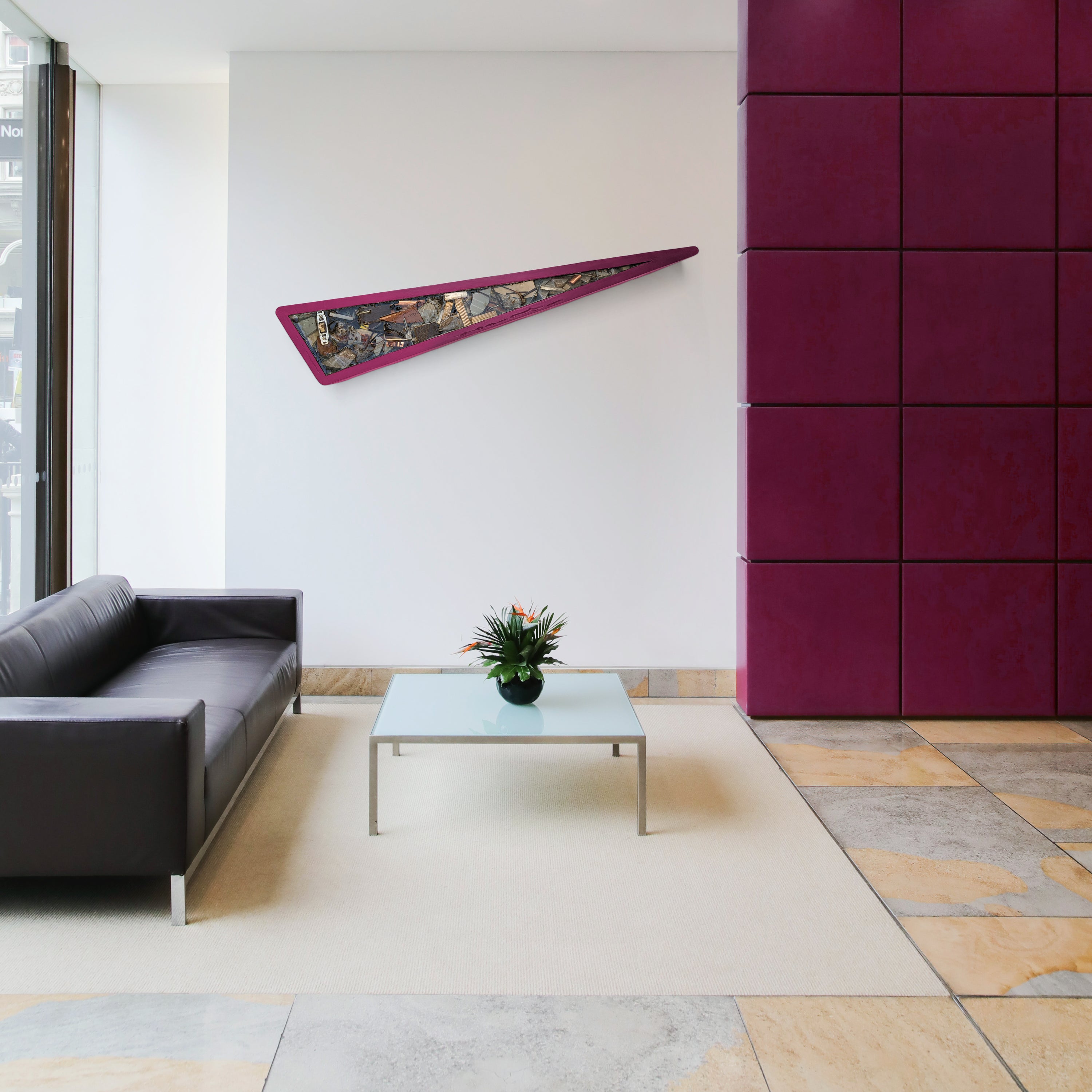 Untitled #1 wall art made from reclaimed construction debris, featuring a unique design with wood, concrete, and eco-resin finish.