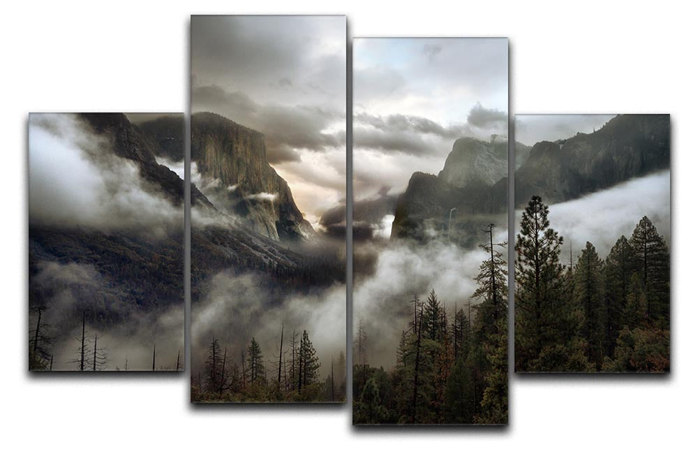 Upper Valley Morning 4 Split Panel Canvas artwork featuring serene morning landscape divided into four panels.