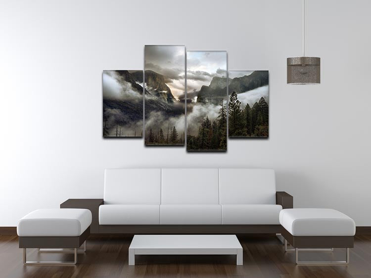 Upper Valley Morning 4 Split Panel Canvas artwork featuring serene morning landscape divided into four panels.