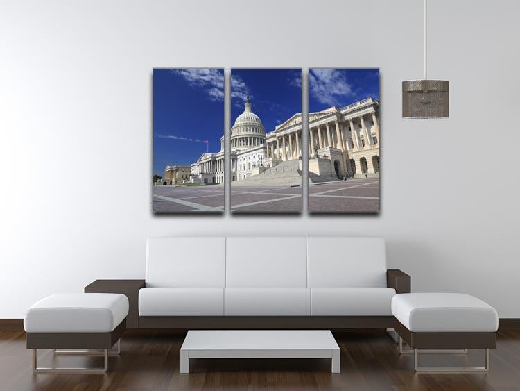 A stunning 3-panel canvas print of the US Capitol in Washington DC, showcasing vibrant colors and intricate details.