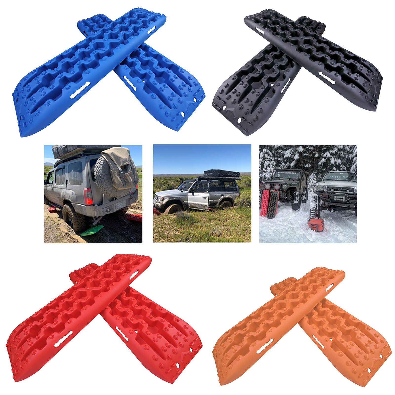 Areyourshop X-BULL 4GEN 10T Recovery Tracks in bright color, designed for traction in snow, mud, and sand, featuring side handles for easy portability.