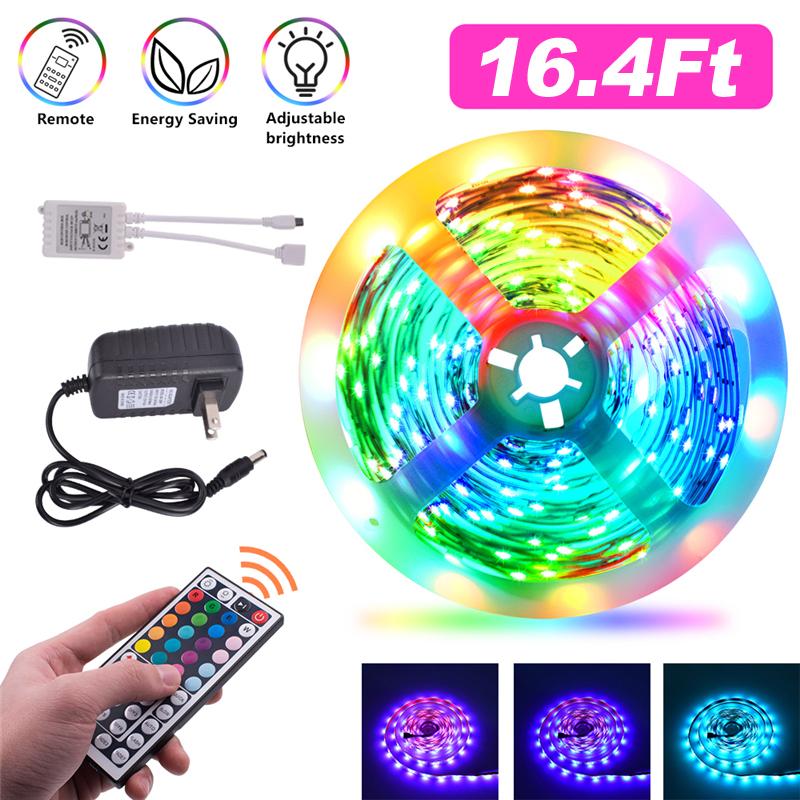 USA Stock RGB LED strips in 16.4Ft and 32.8Ft lengths, showcasing vibrant colors and flexible installation options.