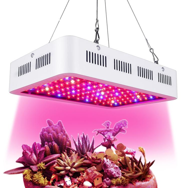 USA Stock High Power 1000W LED Grow Light with full spectrum for indoor gardening, showcasing its square shape and red & blue emitting colors.