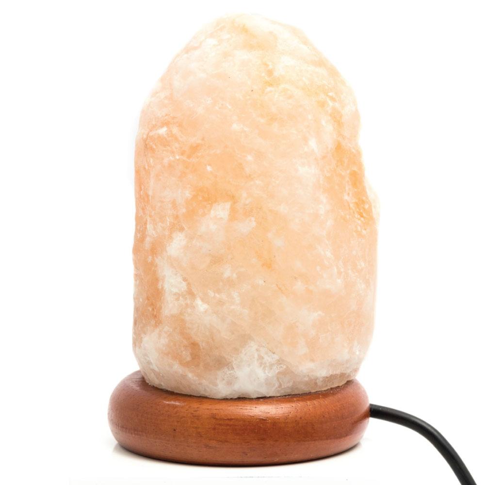 USB Himalayan Salt Lamp in natural rock shape, glowing softly with warm light, showcasing its unique pink crystal texture.