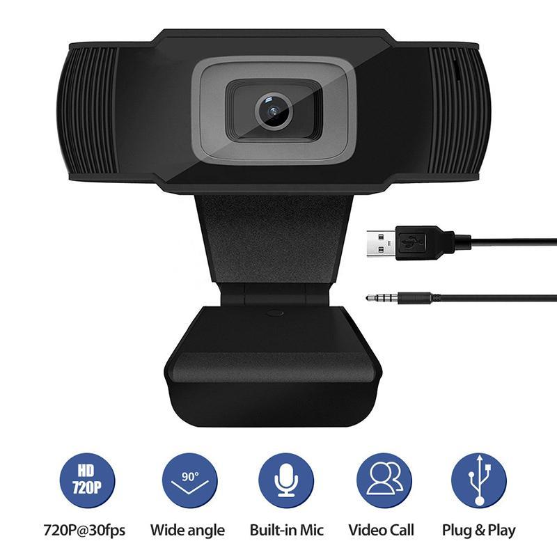 USB Webcam 720P HD with built-in microphone, designed for clear video and audio communication.