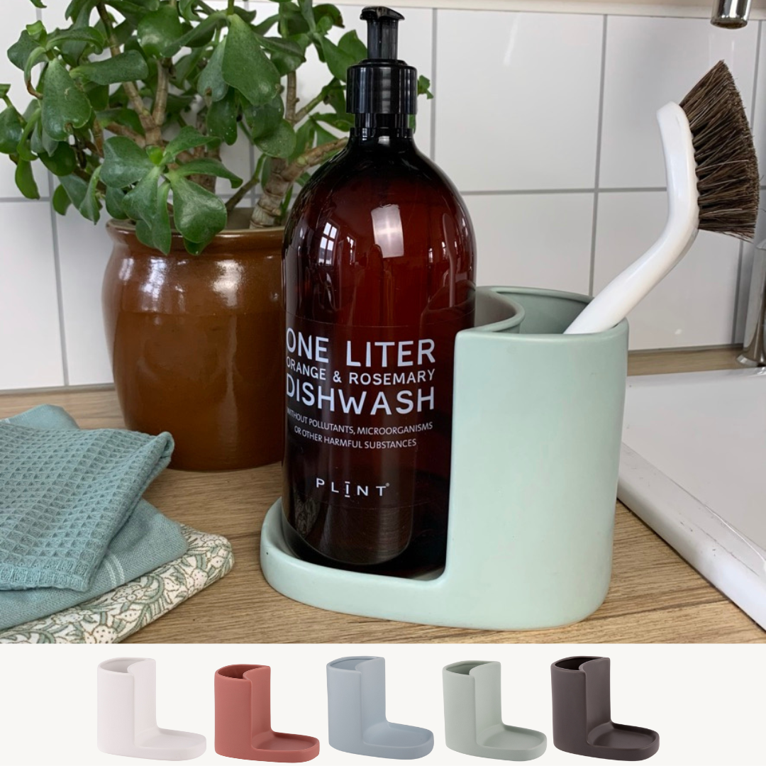 Handmade stoneware utility stand for dish brush and soap, featuring unique color and size variations.