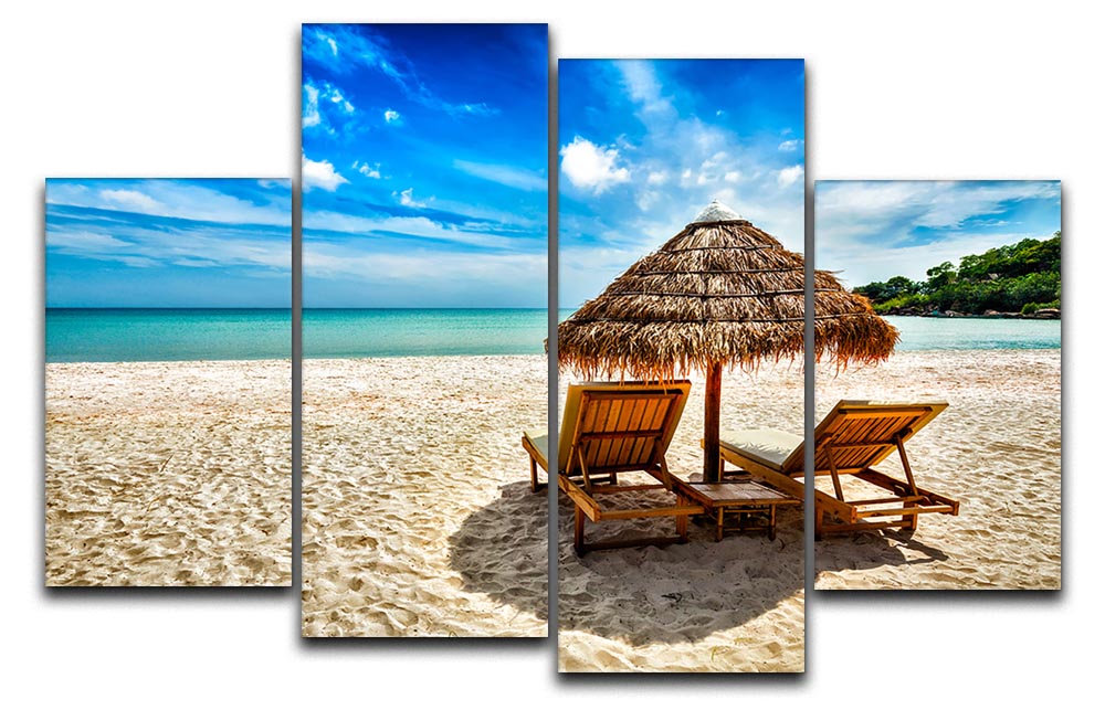 A vibrant 4-panel canvas artwork depicting a vacation scene, showcasing a cohesive design with dynamic colors and patterns.