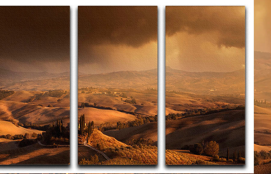 Val Orcia 3 Split Panel Canvas Print featuring three cohesive panels with elegant design, suitable for various decor styles.
