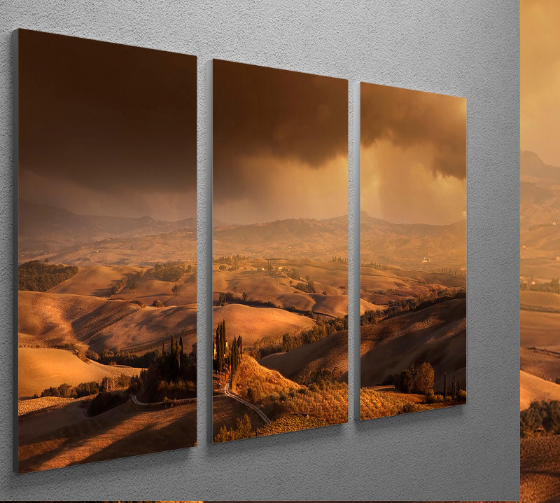 Val Orcia 3 Split Panel Canvas Print featuring three cohesive panels with elegant design, suitable for various decor styles.