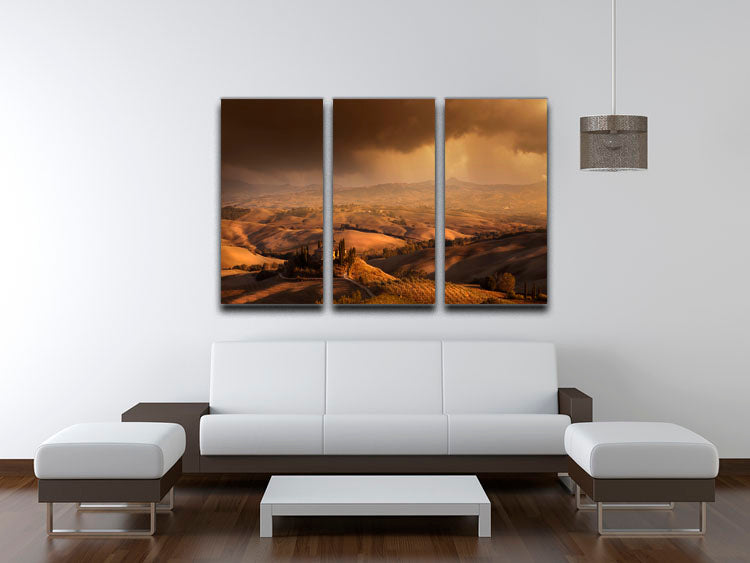 Val Orcia 3 Split Panel Canvas Print featuring three cohesive panels with elegant design, suitable for various decor styles.