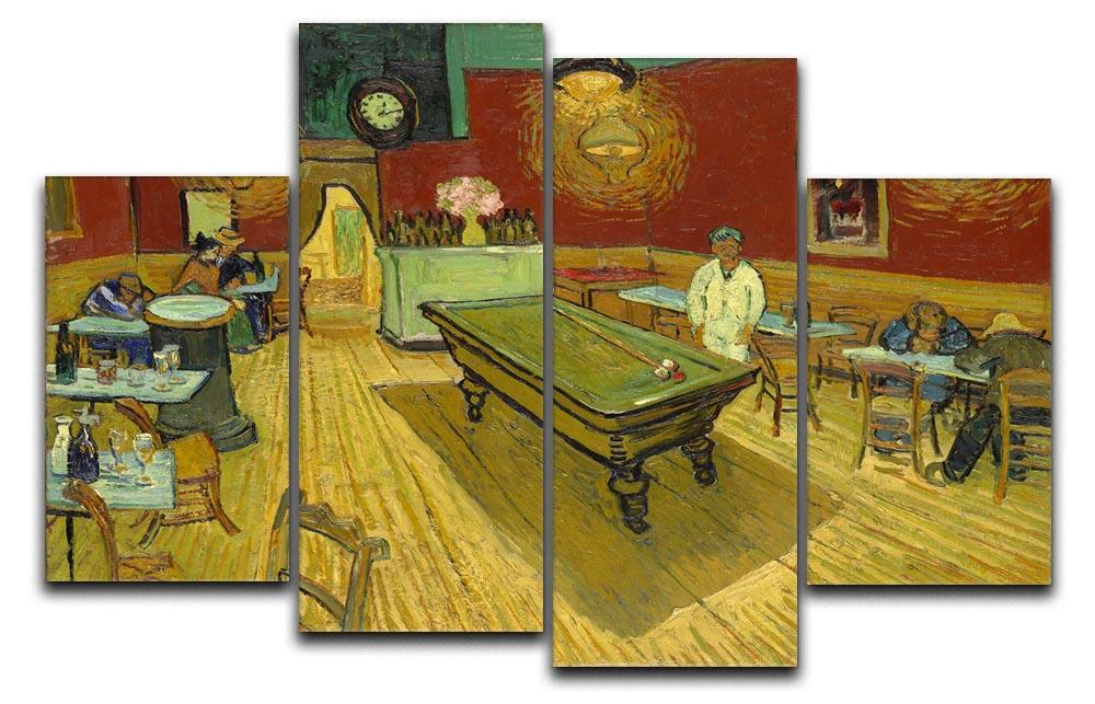Van Gogh Night Cafe artwork displayed as a 4 split panel canvas, showcasing vibrant colors and intricate details.