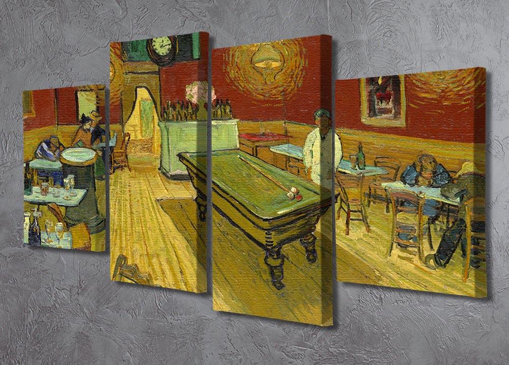 Van Gogh Night Cafe artwork displayed as a 4 split panel canvas, showcasing vibrant colors and intricate details.