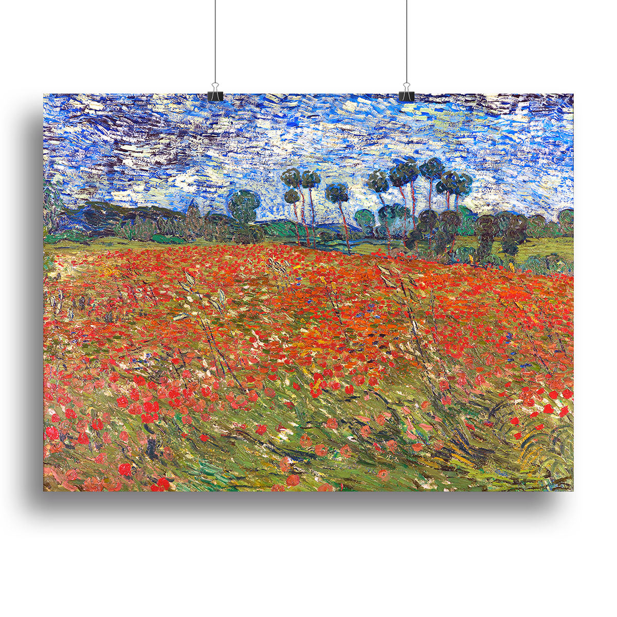 Van Gogh Poppies Field canvas print showcasing vibrant red poppies in a lush green field, perfect for home decor.