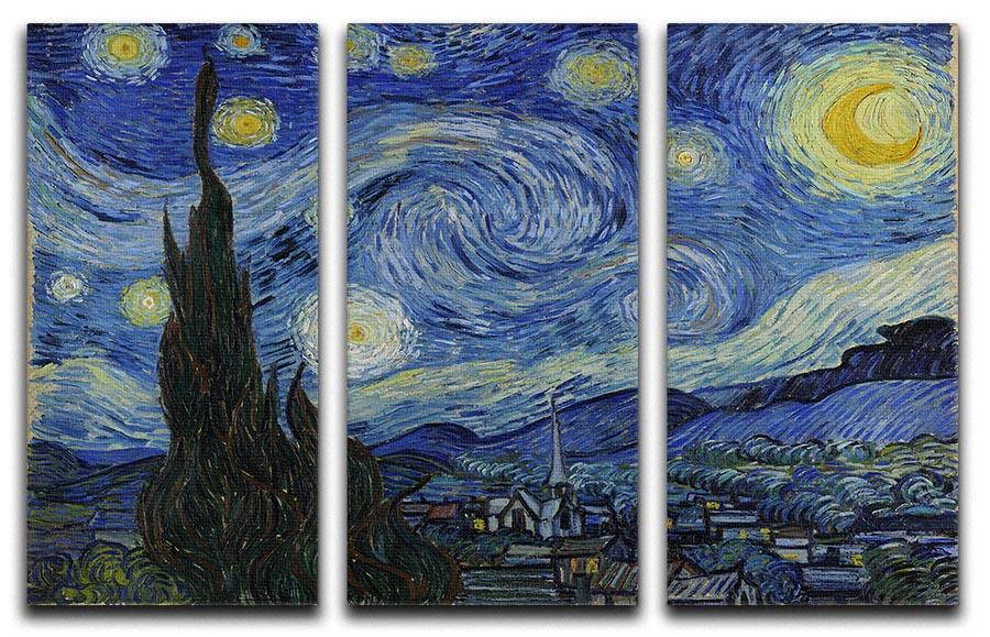 Van Gogh Starry Night 3 Split Panel Canvas Print showcasing vibrant colors and intricate details across three panels.