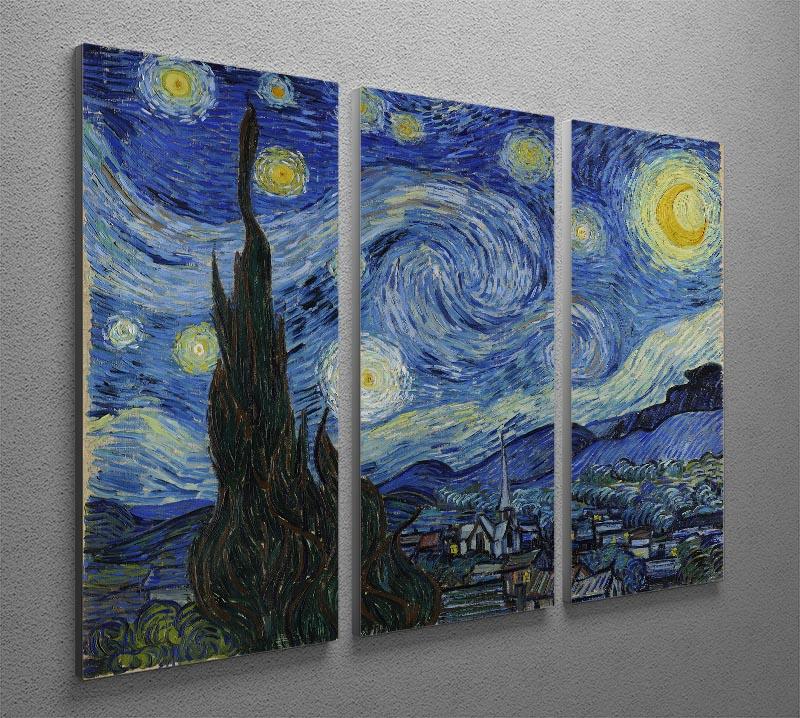 Van Gogh Starry Night 3 Split Panel Canvas Print showcasing vibrant colors and intricate details across three panels.