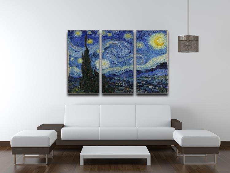 Van Gogh Starry Night 3 Split Panel Canvas Print showcasing vibrant colors and intricate details across three panels.