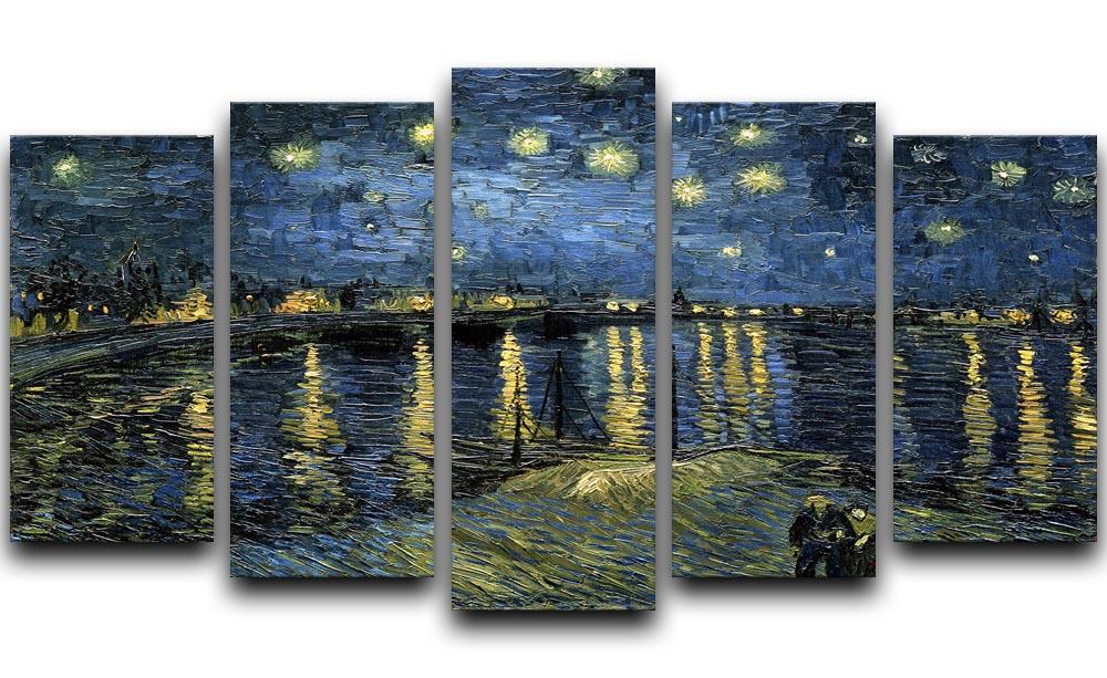 5-split canvas artwork of Van Gogh's Starry Night over the Rhone, showcasing vibrant colors and dynamic design.
